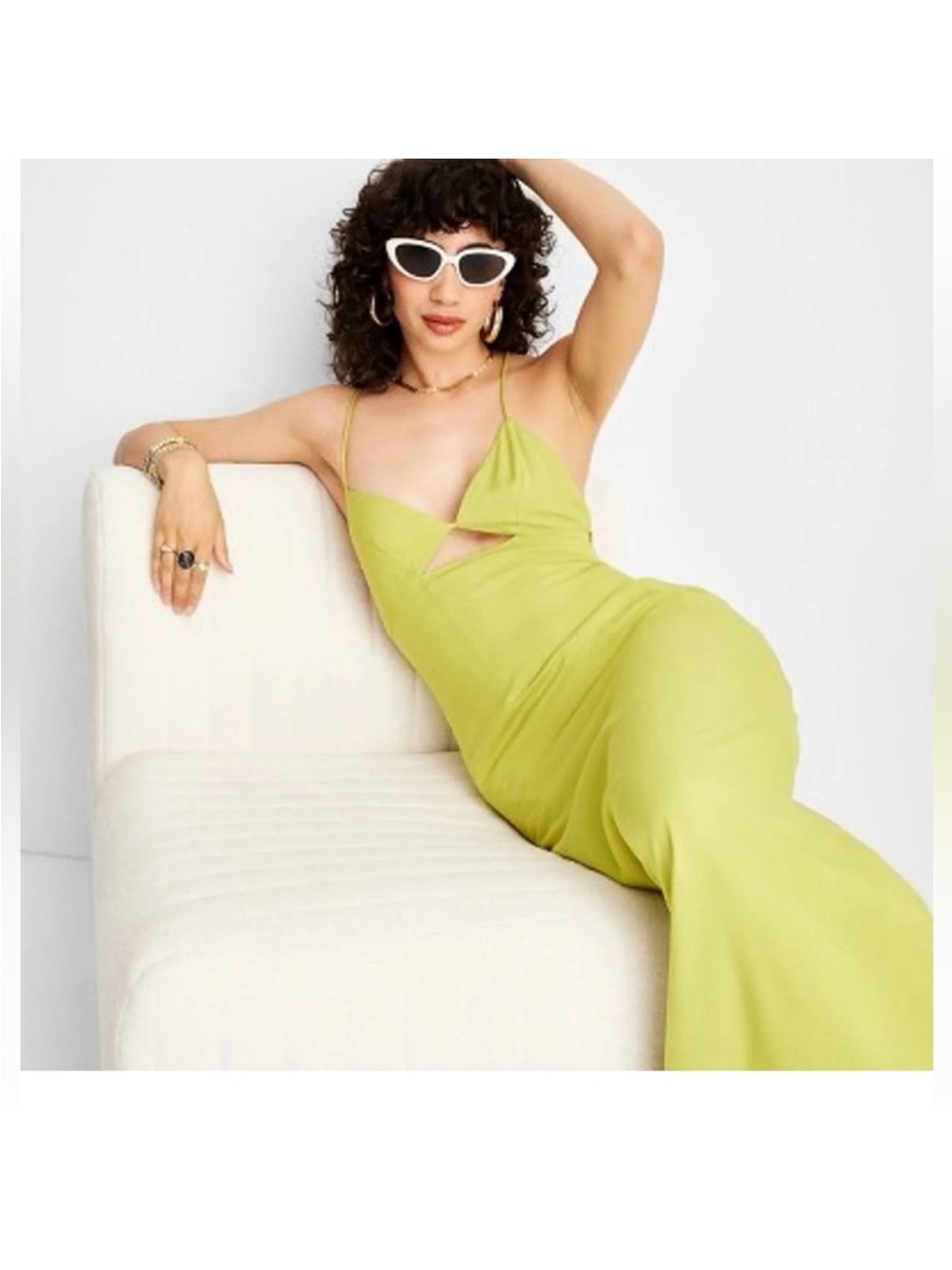 Future Collective  Lime Green Spaghetti Strap Cutout Slip Dress